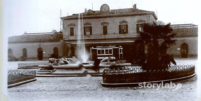 Fontana Stazione Con Palma Esotica Inizio 900