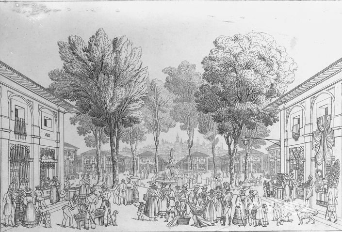 Disegno Di Una Piazza Affollata (Di G. Berlendis In Bergamo)